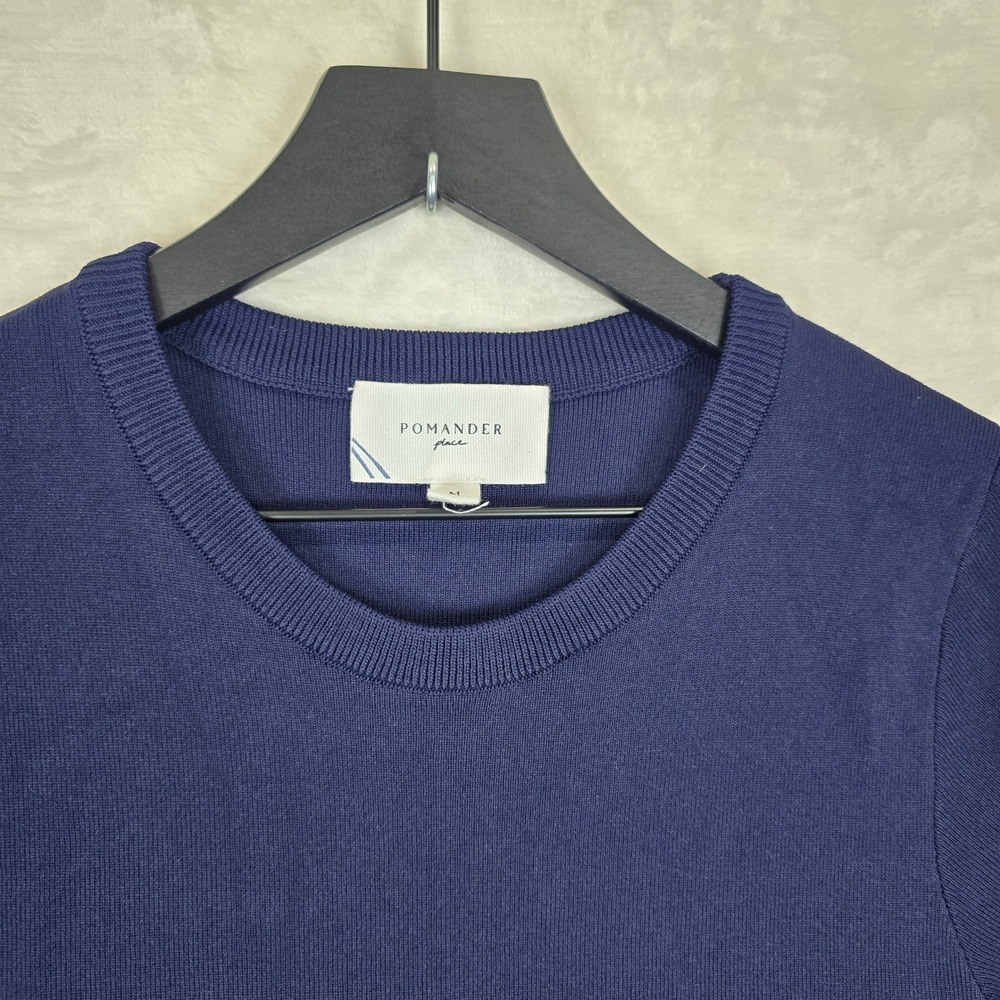 Pomander Place Navy Jessica Knit Dress Gold Button Pockets Size Medium Y24767T - Picture 2 of 9